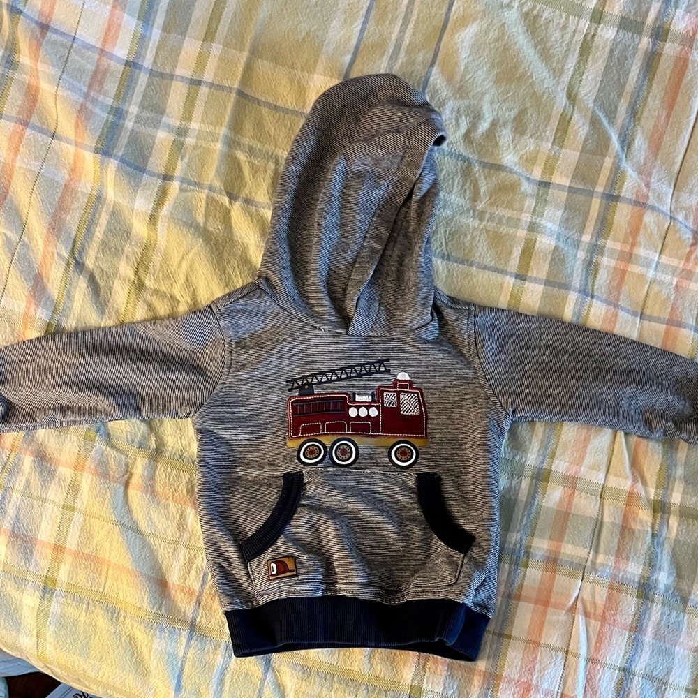 Kids Grey Hoodie with Fire Truck Design‎